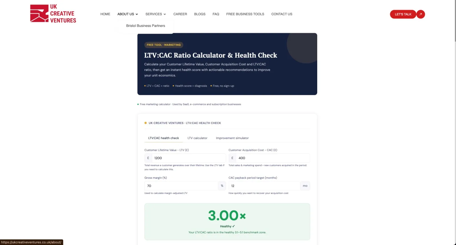 LTV:CAC Health Check Calc preview