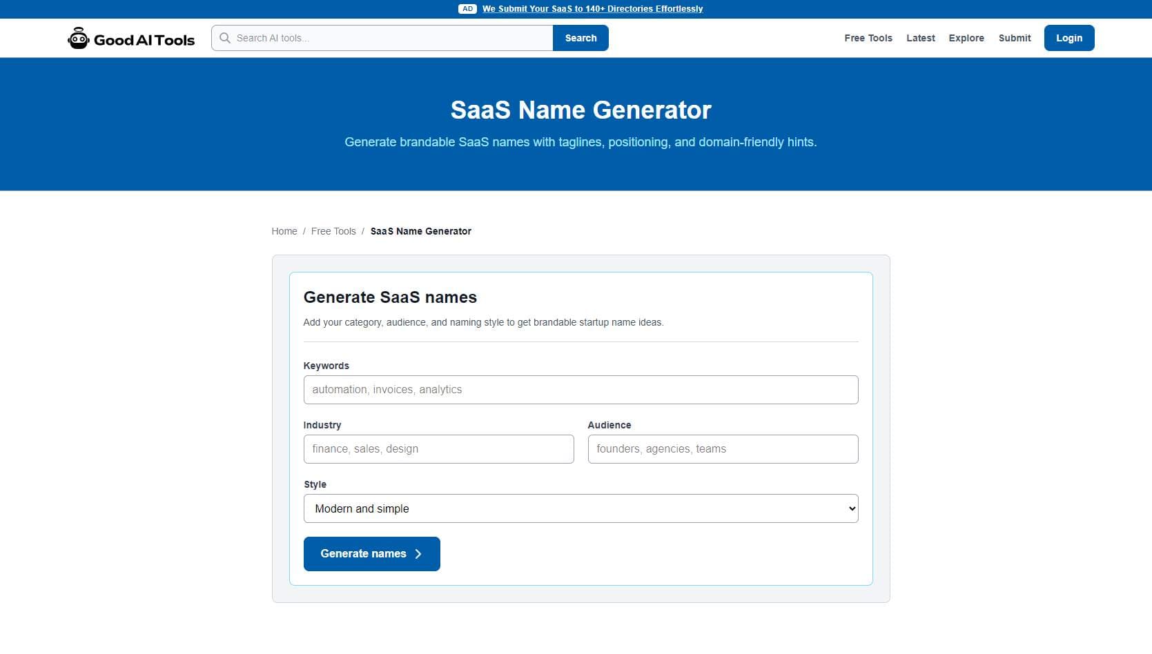 SaaS Name Generator preview