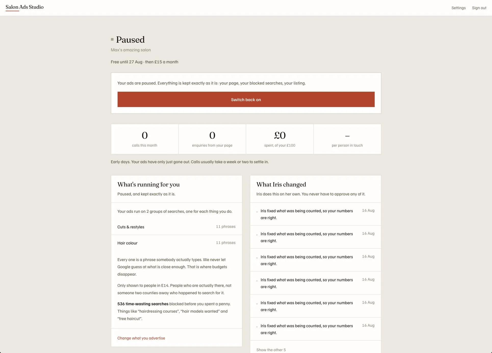 The Salon Ads Studio preview